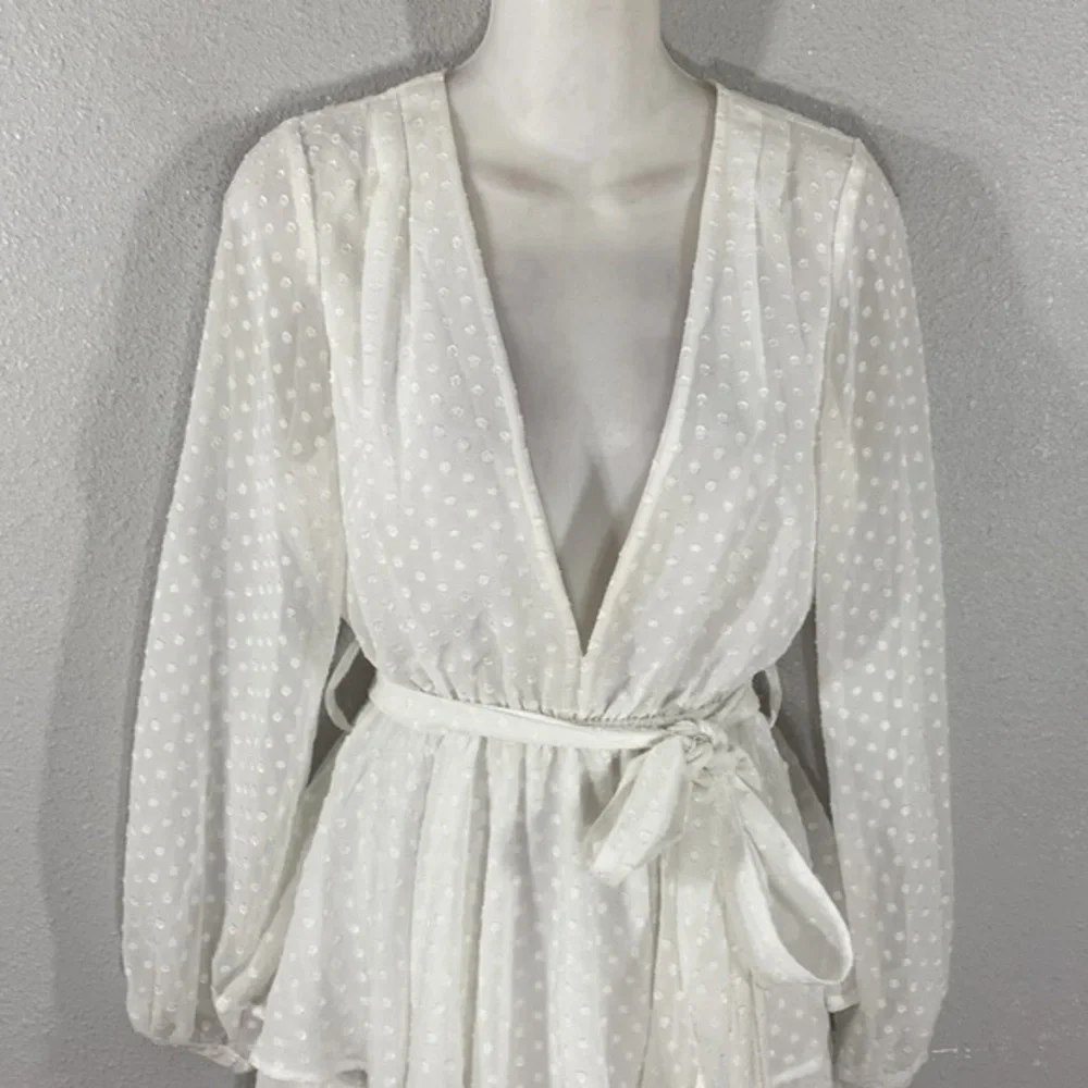 Princess Polly Lioness Legendary Lovers Belted Plunge White Tiered Dress XS RR15